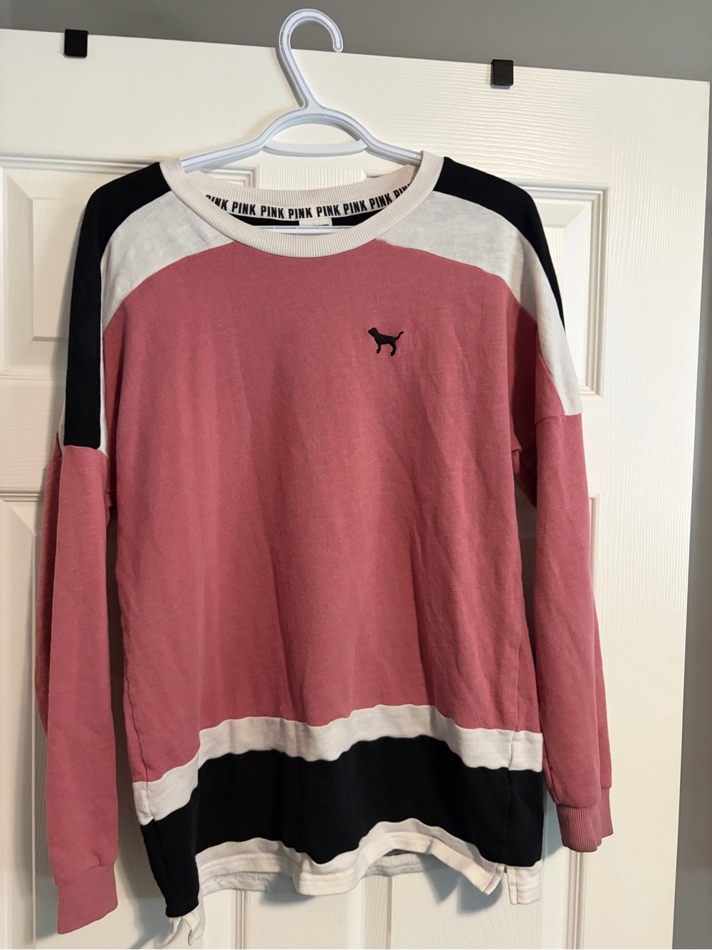 Victoria's Secret PINK Pink Black White Colorblock Crewneck Sweater